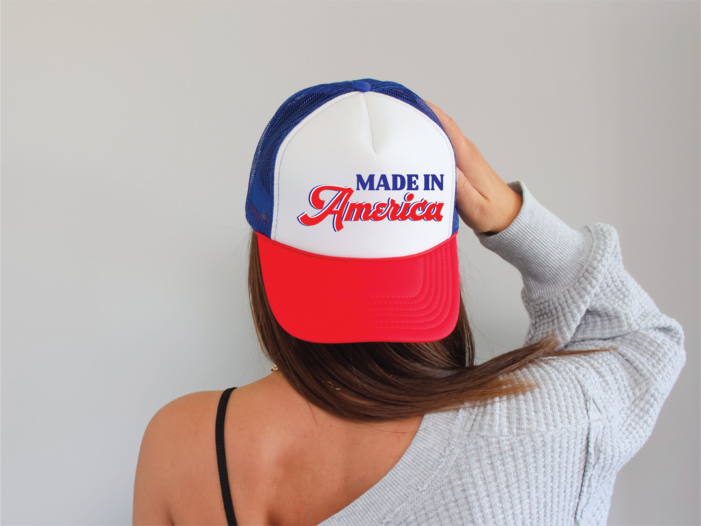 Made in America DTF Printed Red/White/Blue Trucker Hat