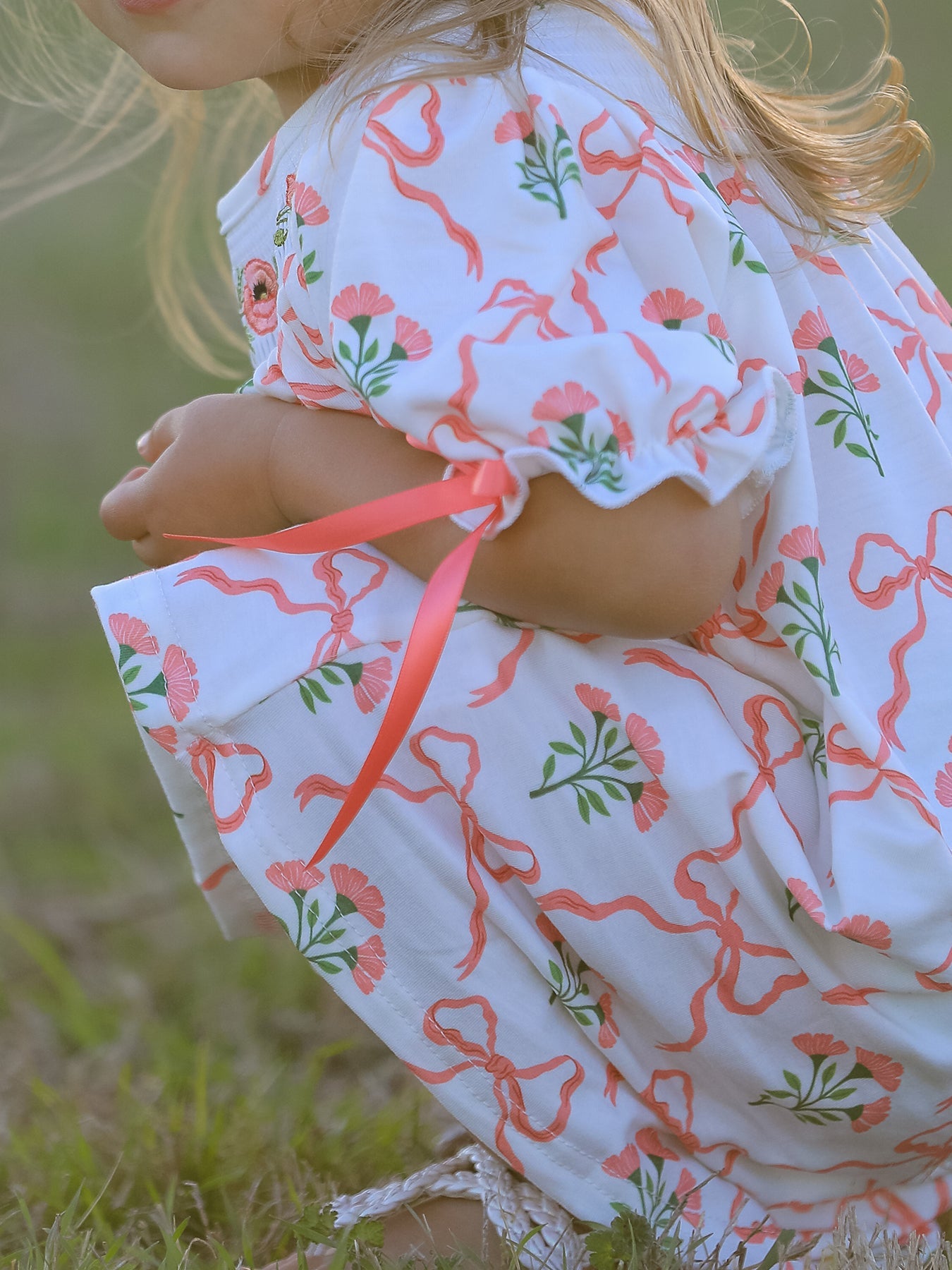 Spring Floral Smocking Embroidery Bow Girls Dress