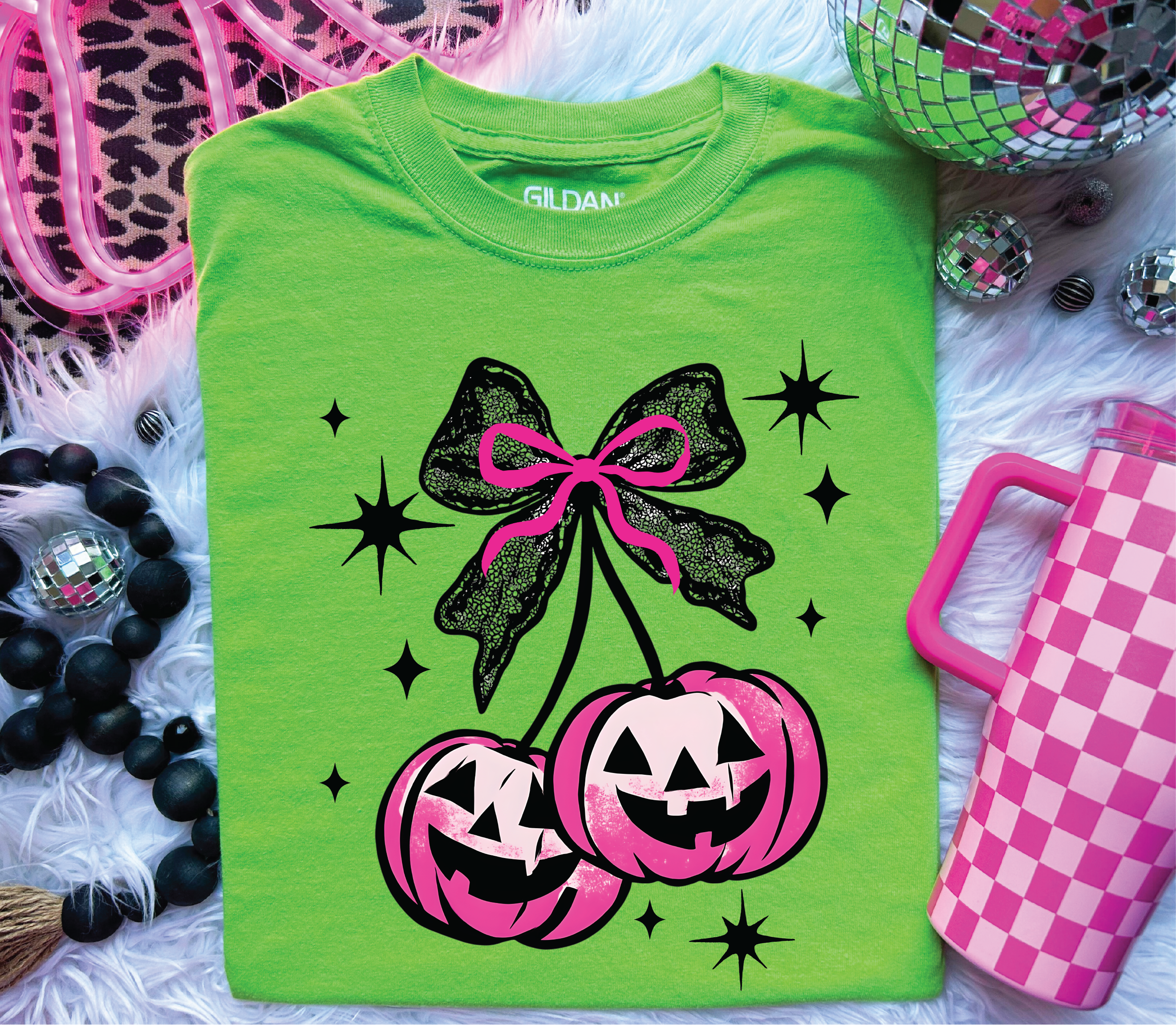 Neon Jack-O-Lantern Cherries Graphic Tee (Copy)
