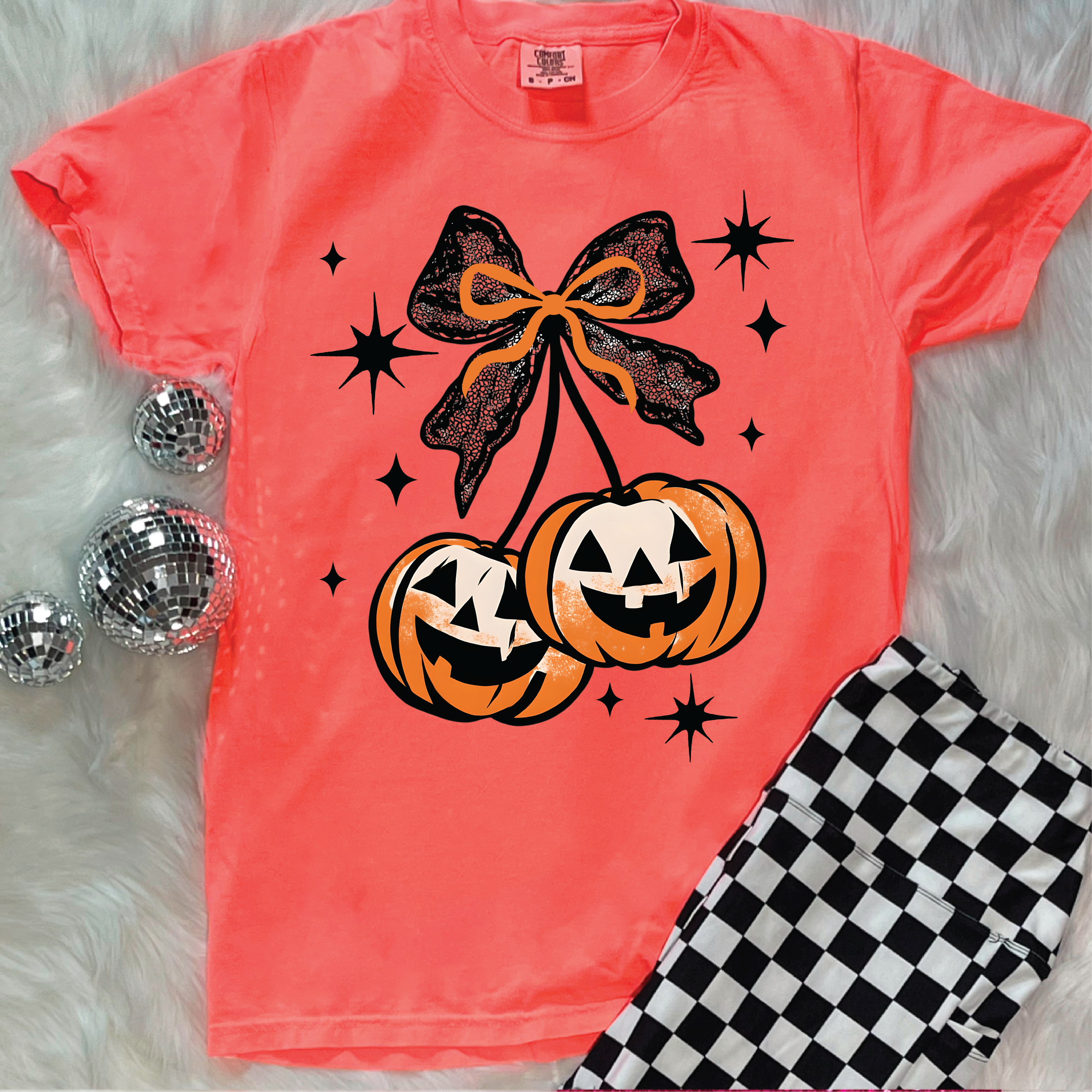 Neon Jack-O-Lantern Cherries Graphic Tee
