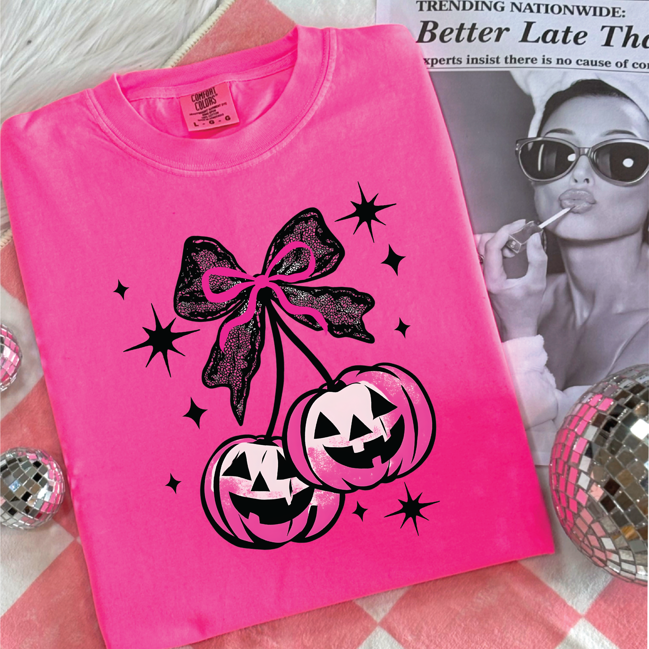 Neon Jack-O-Lantern Cherries Graphic Tee