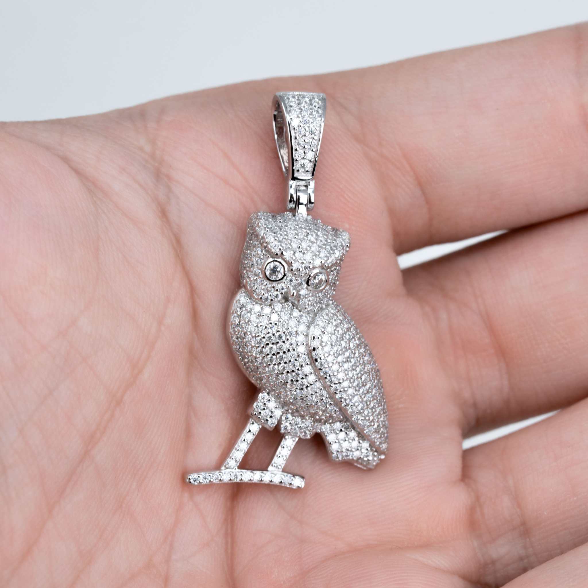 2 TCW Moissanite Owl Pendant 925 Sterling Silver