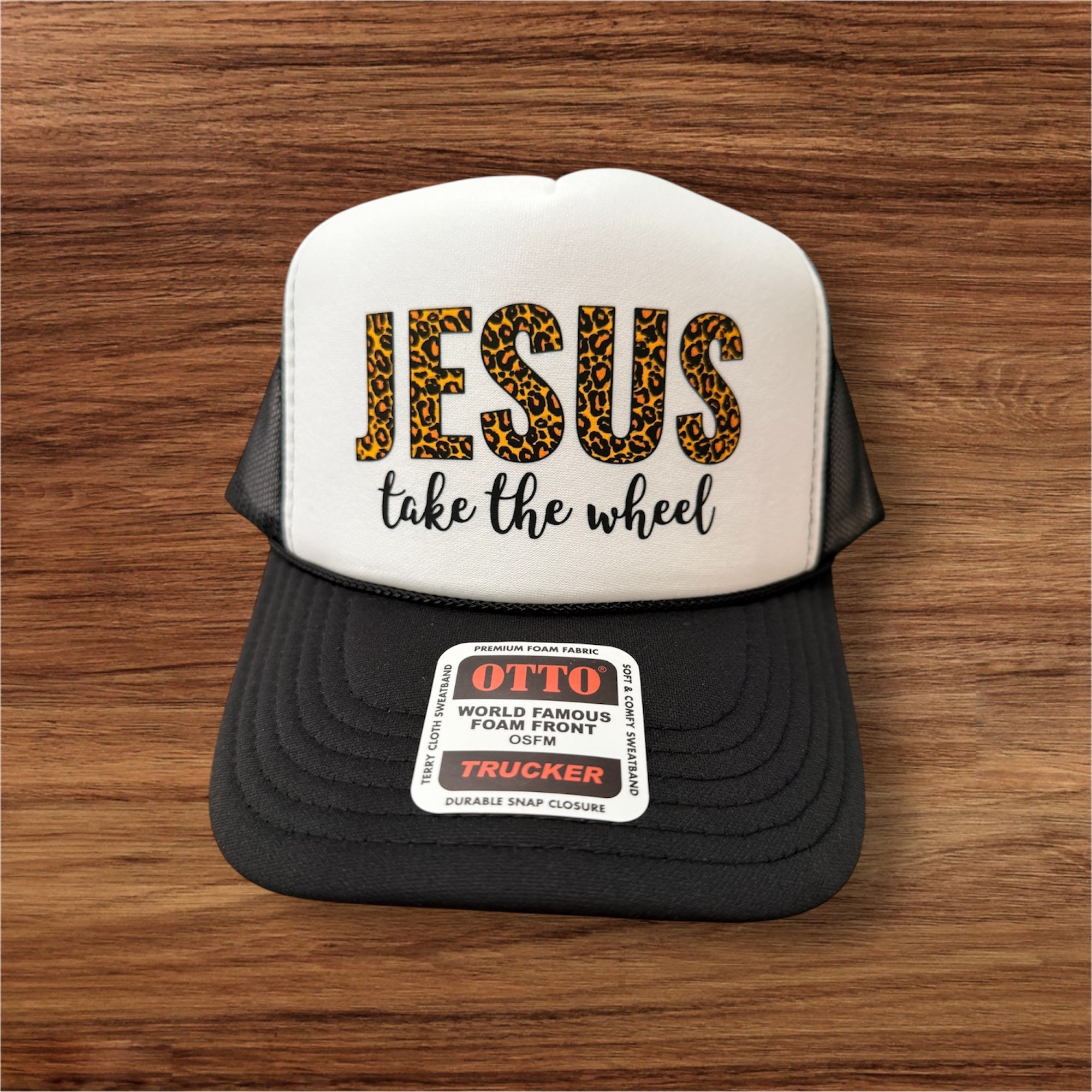 Leopard Jesus Take The Wheel Trucker Hat