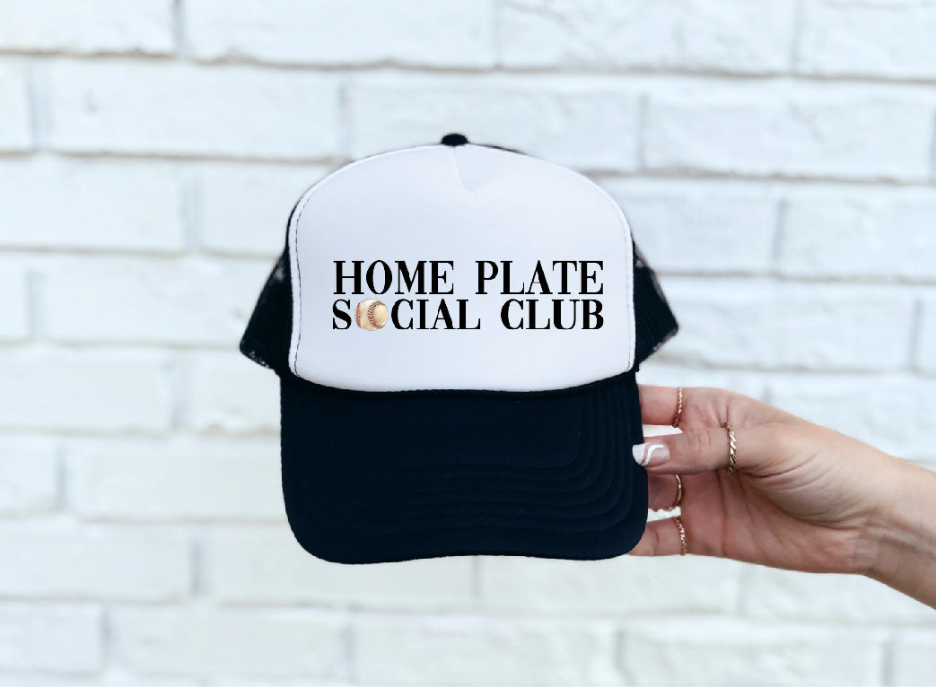 Home Plate Social Club (Baseball) DTF Printed Tan Trucker Hat - S. M. & Co. Shirts & Tops