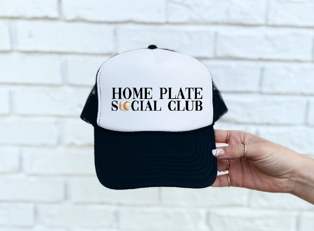 Home Plate Social Club (Baseball) DTF Printed Tan Trucker Hat