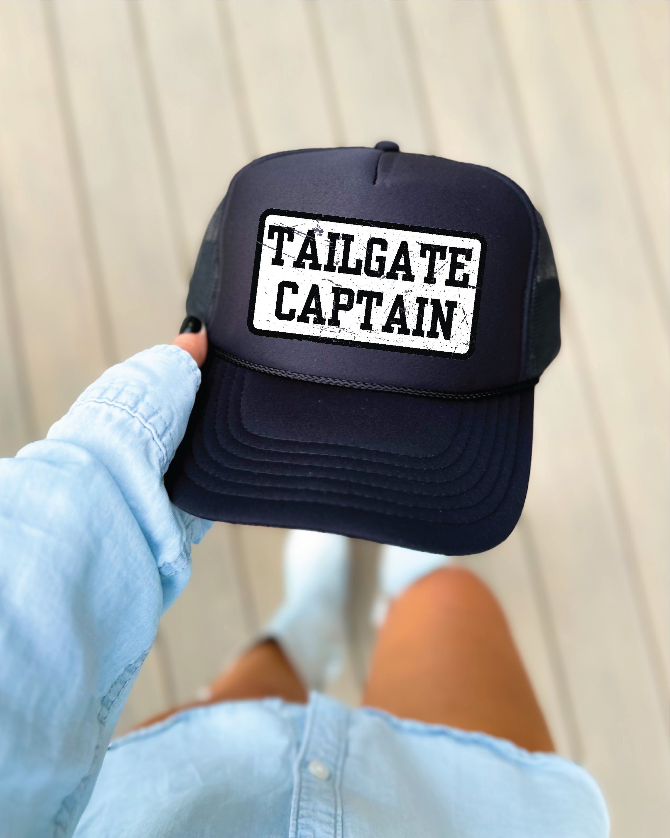 Tailgate Captain DTF Printed Black Trucker Hat