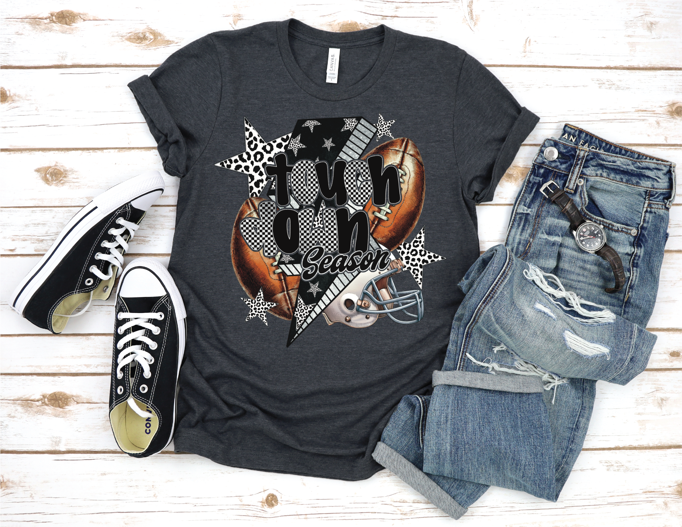 Touchdown Season Bolt - Football Graphic T-Shirt