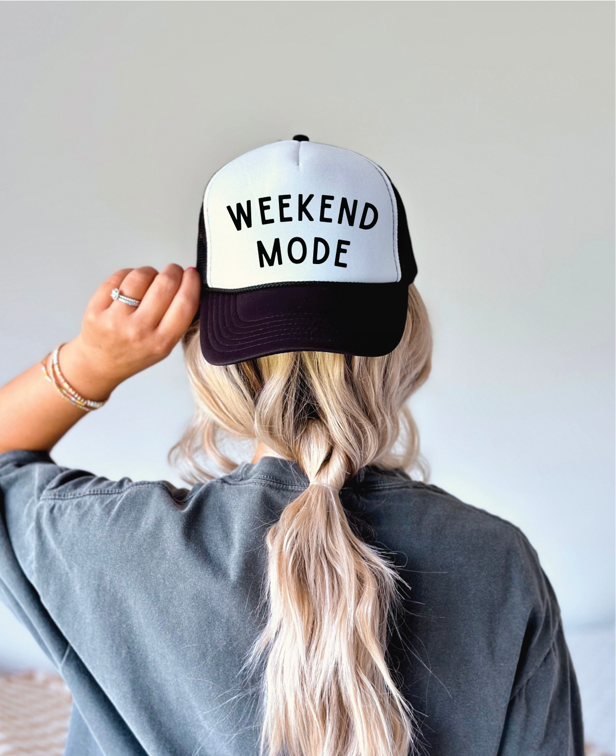 Weekend Mode DTF Printed Black & White Trucker Hat