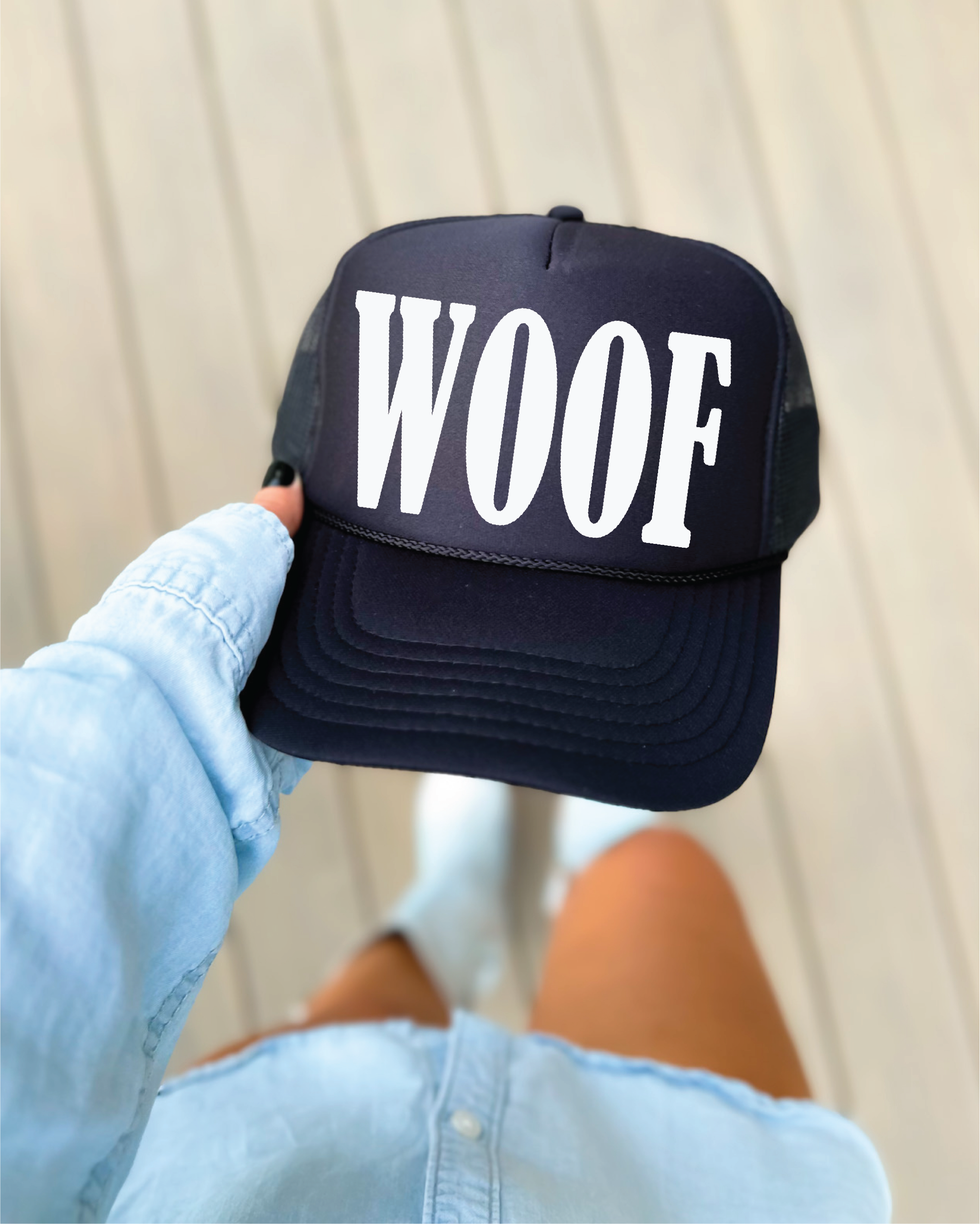 WOOF DTF Printed Black Trucker Hat
