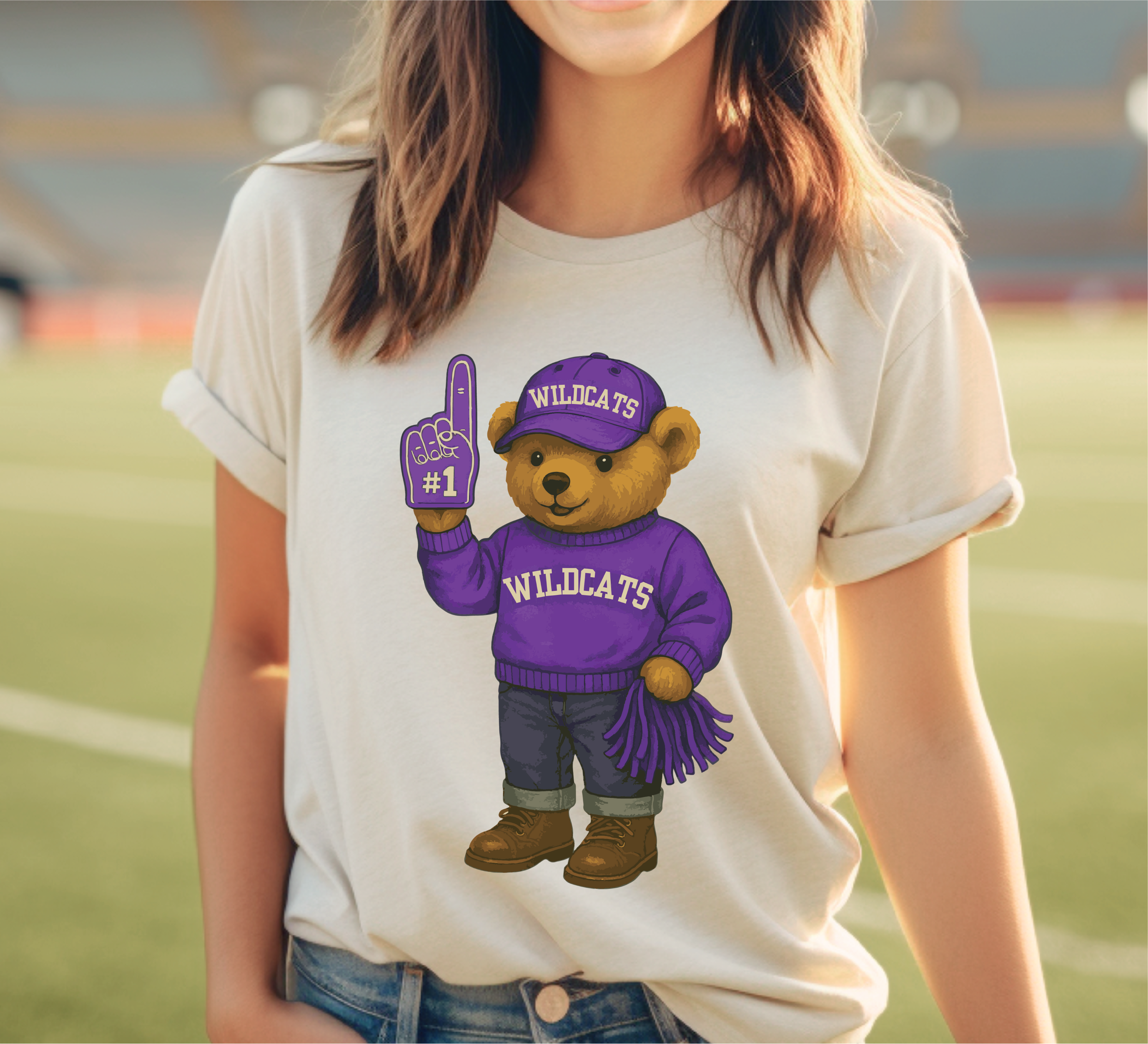 Game Day Teddy Bear School Spirit Tee- Football Graphic T-shirt