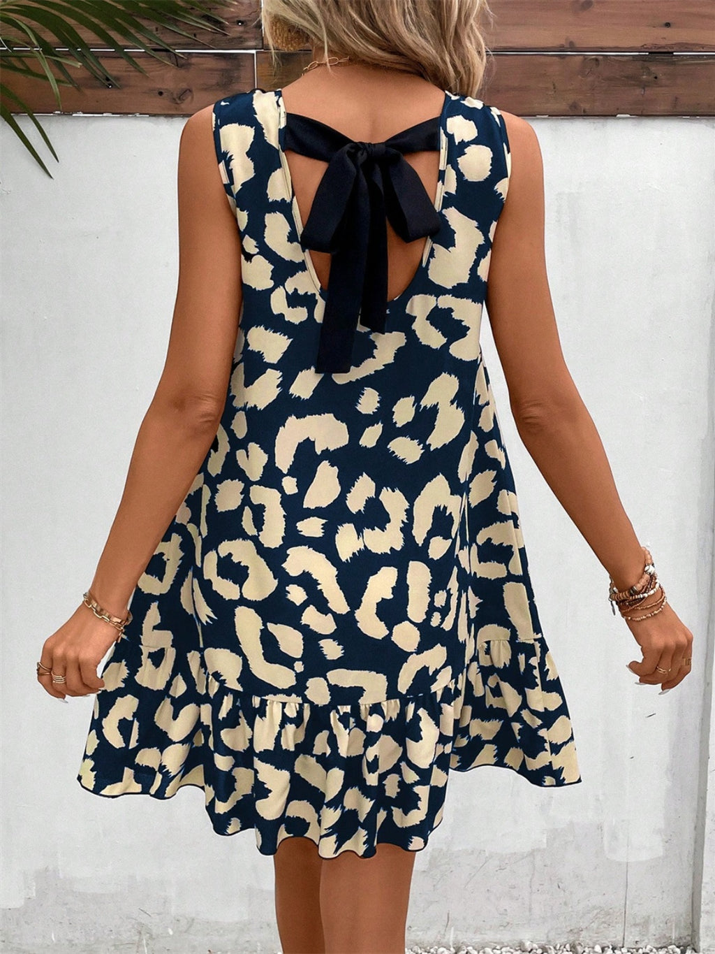 Tied Leopard Round Neck Tank Dress