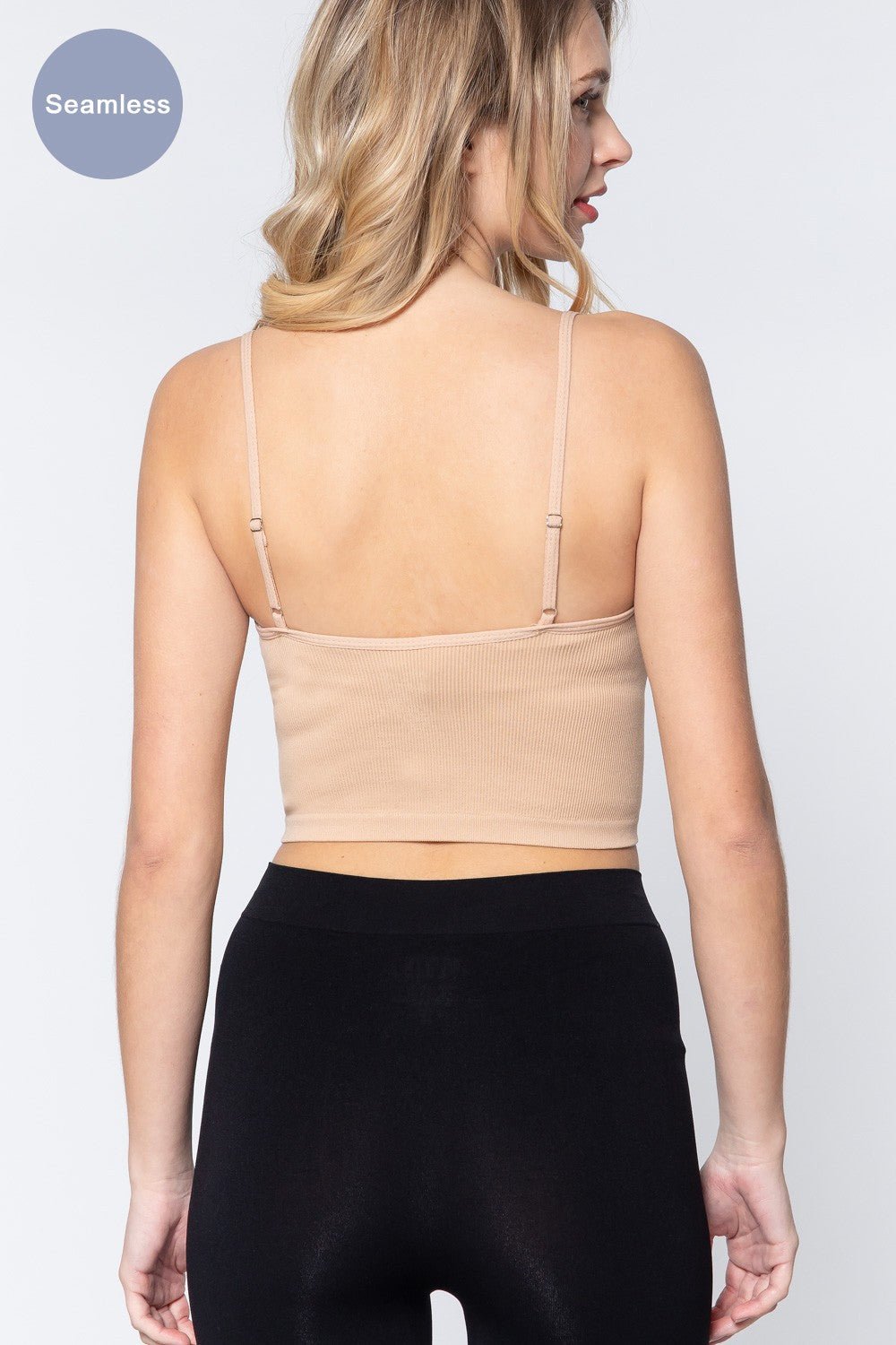 ACTIVE BASIC Round Neck Crop Rib Seamless Cami - S. M. & Co.