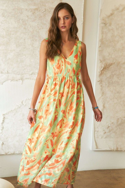 ADORA Abstract Floral V - Neck Maxi Dress - S. M. & Co.