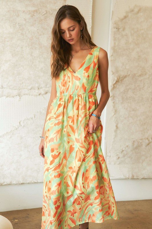 ADORA Abstract Floral V - Neck Maxi Dress - S. M. & Co.