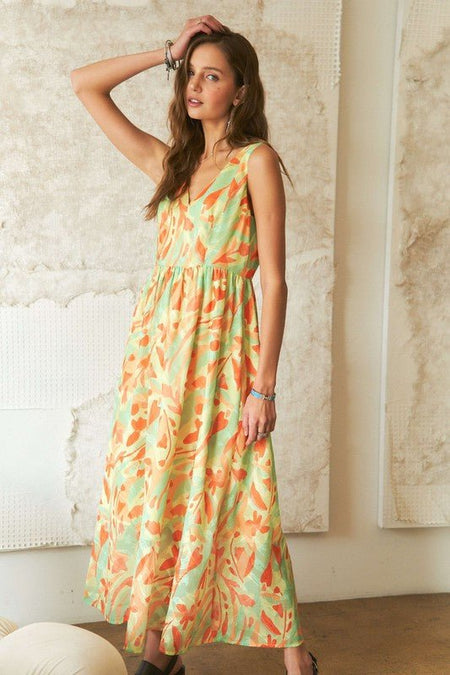 ADORA Abstract Floral V - Neck Maxi Dress - S. M. & Co.