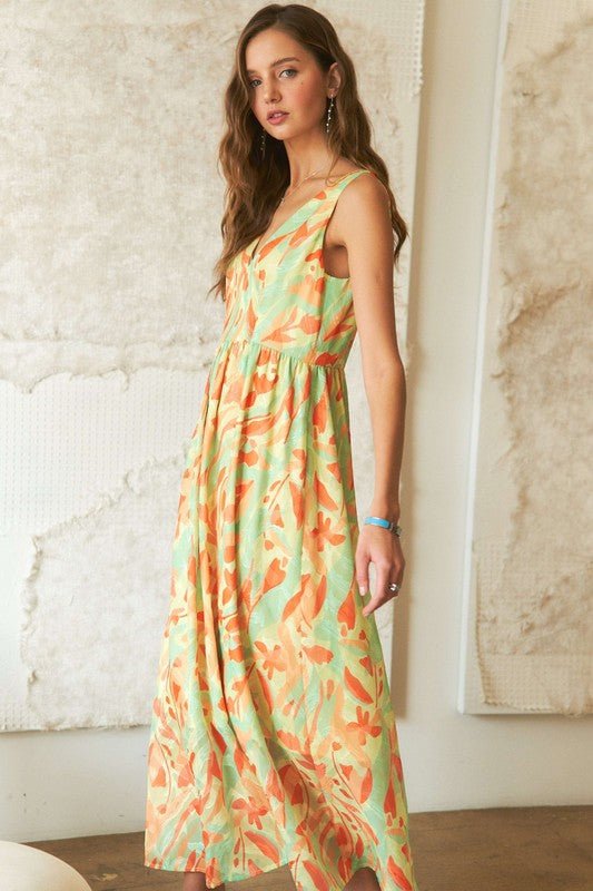 ADORA Abstract Floral V - Neck Maxi Dress - S. M. & Co.