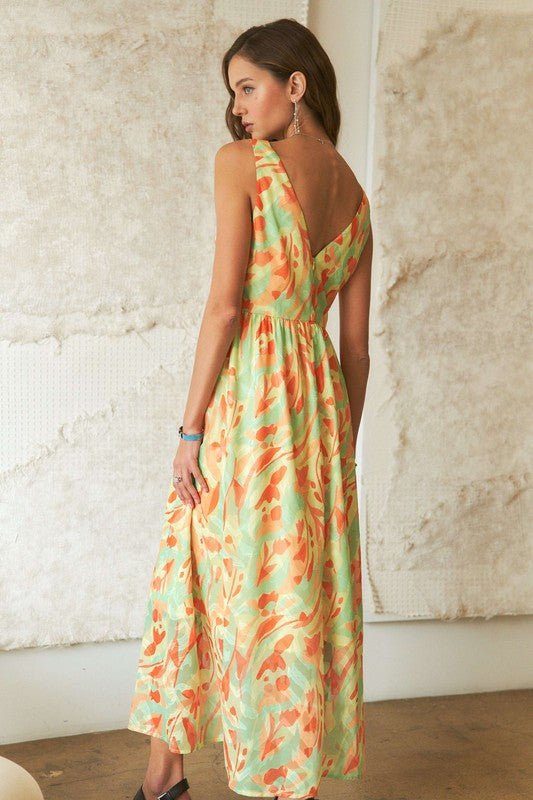 ADORA Abstract Floral V - Neck Maxi Dress - S. M. & Co.