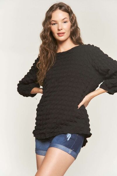 ADORA Bubble Texture Round Neck Blouse - S. M. & Co.