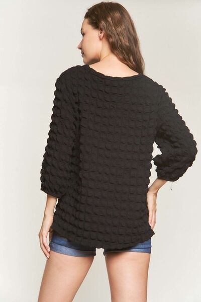 ADORA Bubble Texture Round Neck Blouse - S. M. & Co.