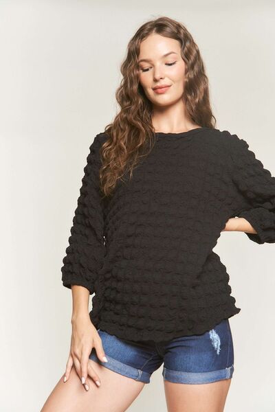 ADORA Bubble Texture Round Neck Blouse - S. M. & Co.