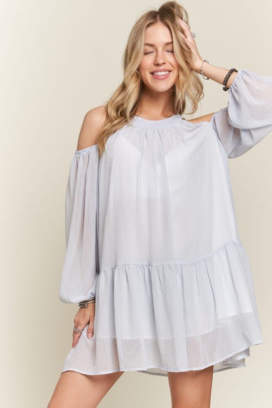 ADORA Cold Shoulder Balloon Sleeve Mini Dress - S. M. & Co.