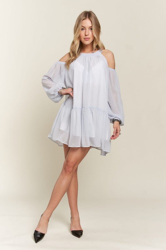 ADORA Cold Shoulder Balloon Sleeve Mini Dress - S. M. & Co.