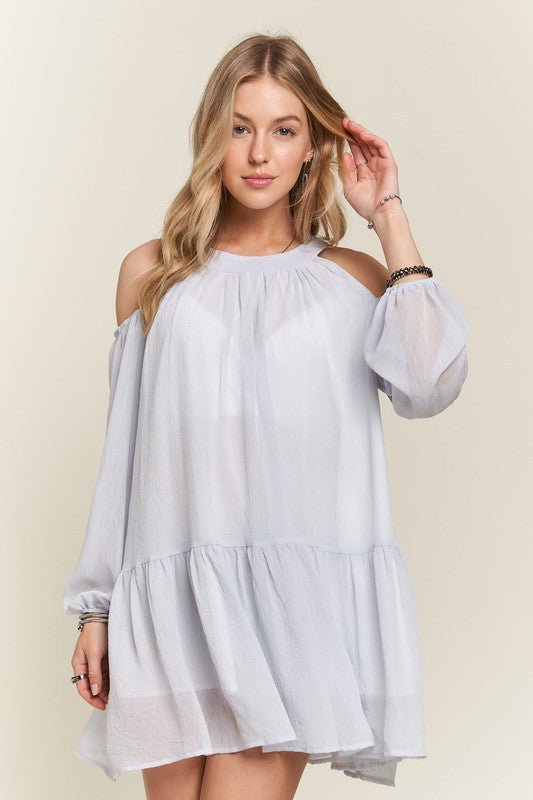 ADORA Cold Shoulder Balloon Sleeve Mini Dress - S. M. & Co.