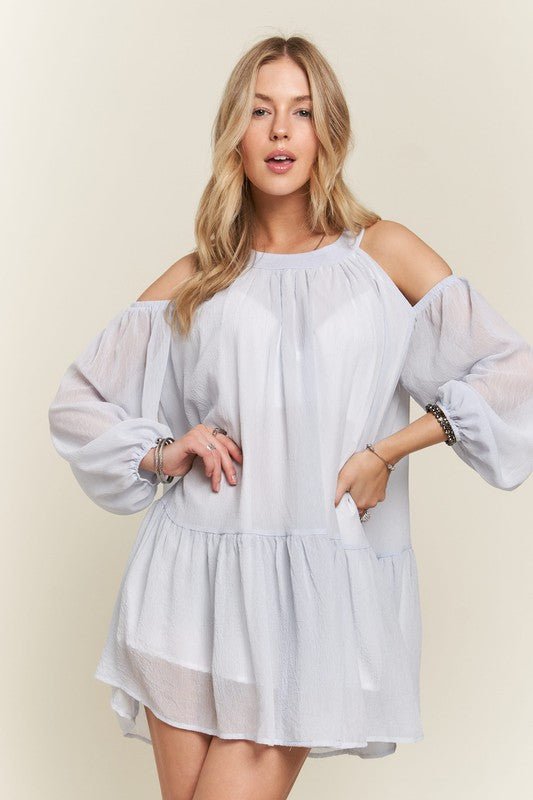 ADORA Cold Shoulder Balloon Sleeve Mini Dress - S. M. & Co.