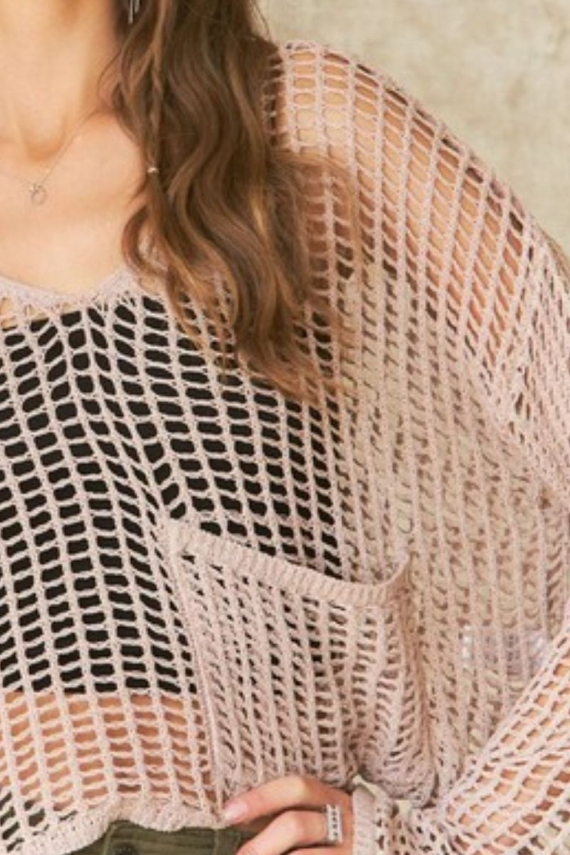 ADORA Crochet Long Sleeve Knit Cover Up with Big Pocket - S. M. & Co.