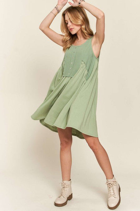 ADORA Decorative Button Sleeveless Babydoll Dress - S. M. & Co.