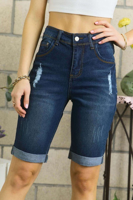 ADORA Distressed Denim Shorts with Pockets - S. M. & Co.