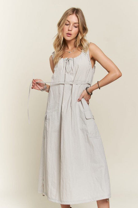 ADORA Drawstring Slit Back Cargo Dress - S. M. & Co.