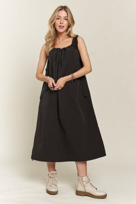 ADORA Drawstring Slit Back Cargo Dress - S. M. & Co.