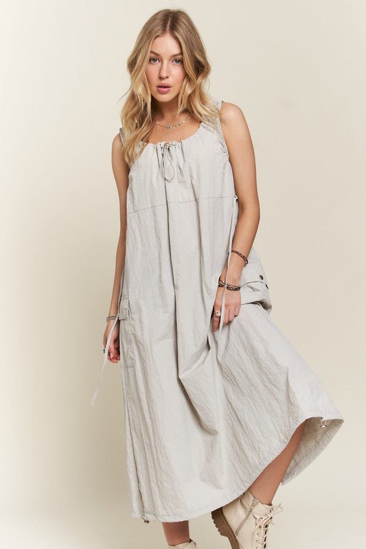 ADORA Drawstring Slit Back Cargo Dress - S. M. & Co.