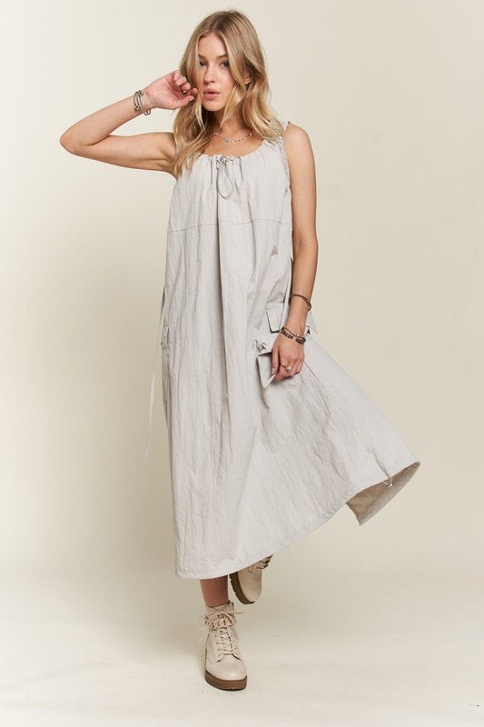 ADORA Drawstring Slit Back Cargo Dress - S. M. & Co.