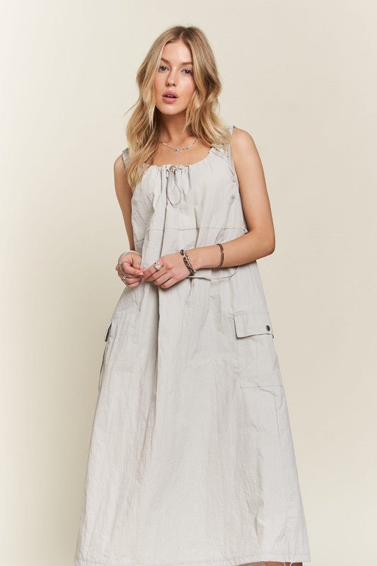 ADORA Drawstring Slit Back Cargo Dress - S. M. & Co.