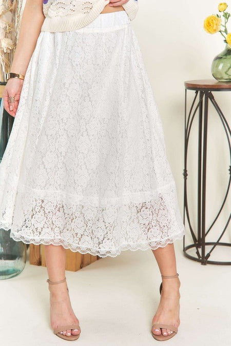 ADORA Elastic Waist Lace Midi Skirt - S. M. & Co.