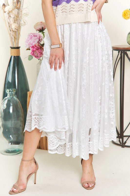 ADORA Elastic Waist Lace Midi Skirt - S. M. & Co.