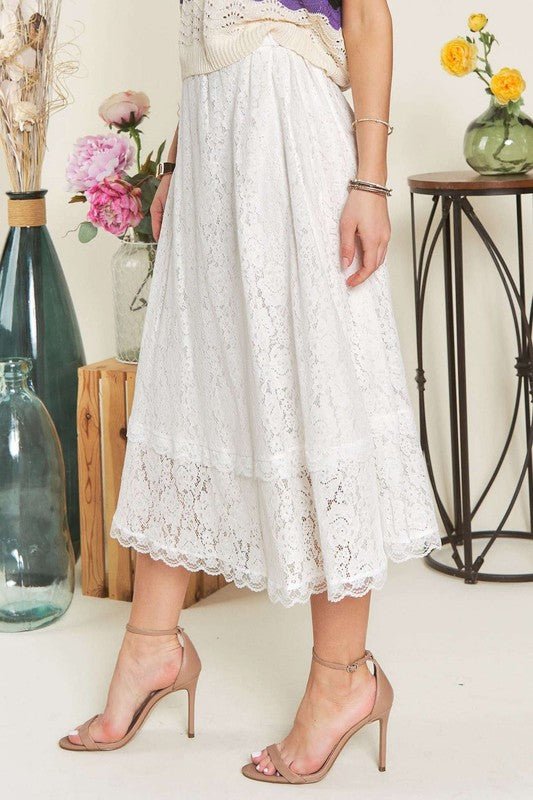 ADORA Elastic Waist Lace Midi Skirt - S. M. & Co.