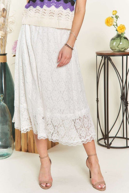 ADORA Elastic Waist Lace Midi Skirt - S. M. & Co.