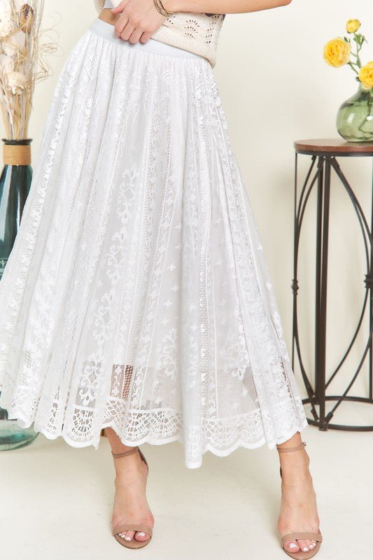 ADORA Elastic Waist Lace Midi Skirt - S. M. & Co.