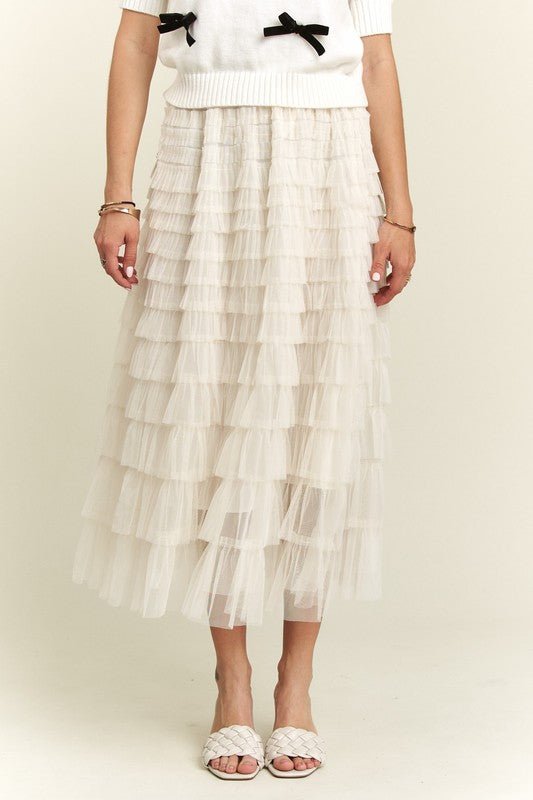 ADORA Elastic Waist Layered Mesh Midi Skirt - S. M. & Co.