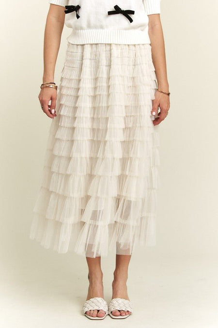 ADORA Elastic Waist Layered Mesh Midi Skirt - S. M. & Co.