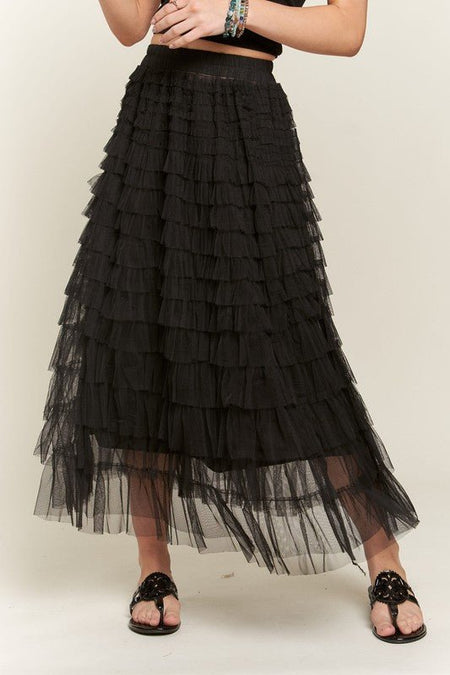 ADORA Elastic Waist Layered Mesh Midi Skirt - S. M. & Co.