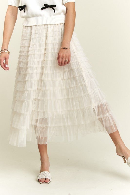 ADORA Elastic Waist Layered Mesh Midi Skirt - S. M. & Co.