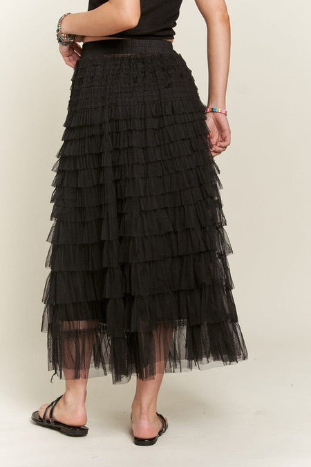 ADORA Elastic Waist Layered Mesh Midi Skirt - S. M. & Co.