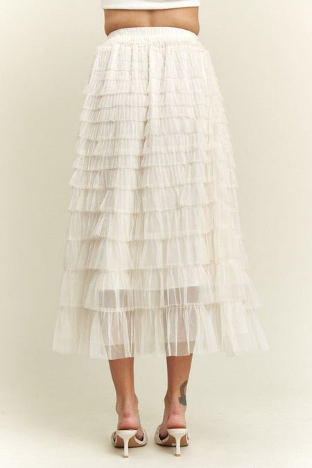 ADORA Elastic Waist Layered Mesh Midi Skirt - S. M. & Co.