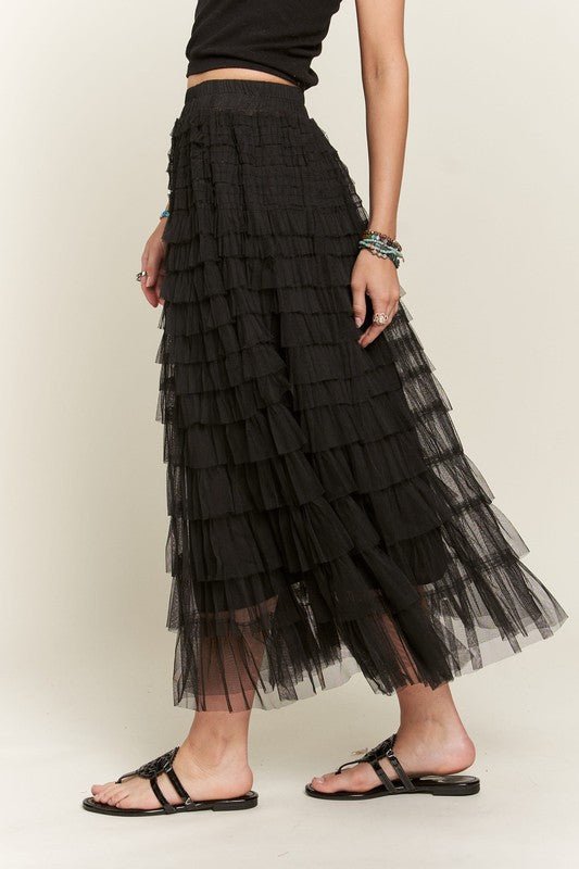 ADORA Elastic Waist Layered Mesh Midi Skirt - S. M. & Co.