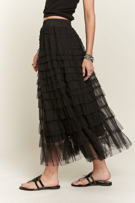 ADORA Elastic Waist Layered Mesh Midi Skirt - S. M. & Co.