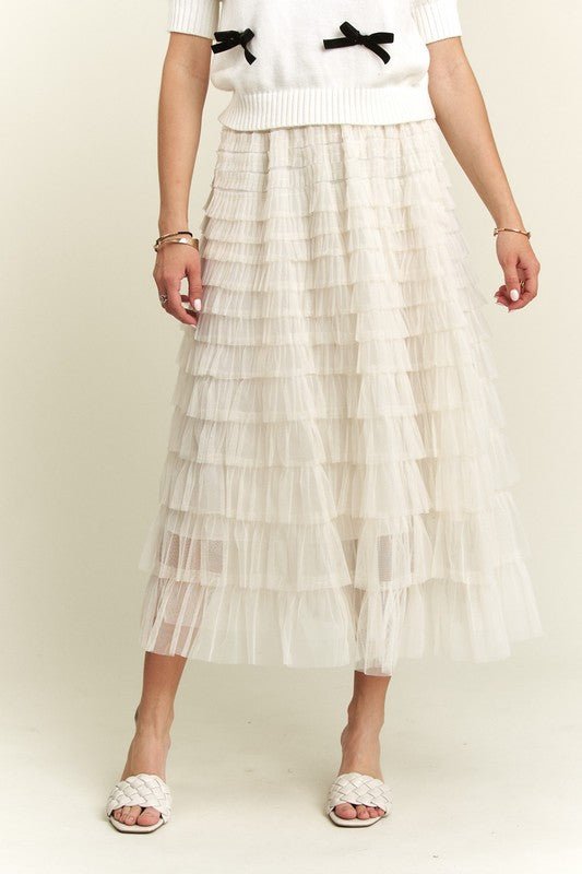 ADORA Elastic Waist Layered Mesh Midi Skirt - S. M. & Co.